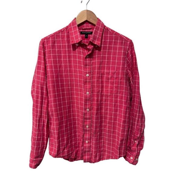 Banana Republic Pink Plaid Linen Casual Button Down Shirt Size Small - Picture 1 of 9